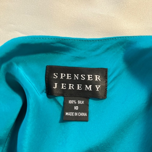 SPENSER JEREMY Gorgeous Teal Flutter Sleeve Cowl Neck 100% Silk Midi Dress Sz 6 - Picture 8 of 14